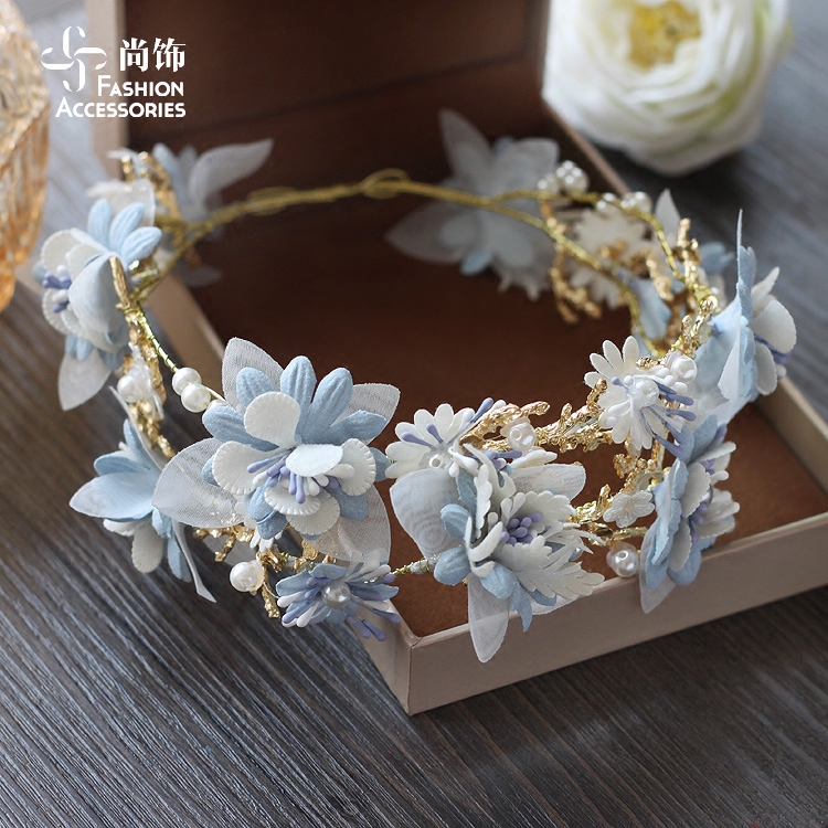 New Luxury Light Blue Sky Blue Exquisite Headband Bridal Headwear Set Flower Hairpin Versatile Wedding Dress Accessories