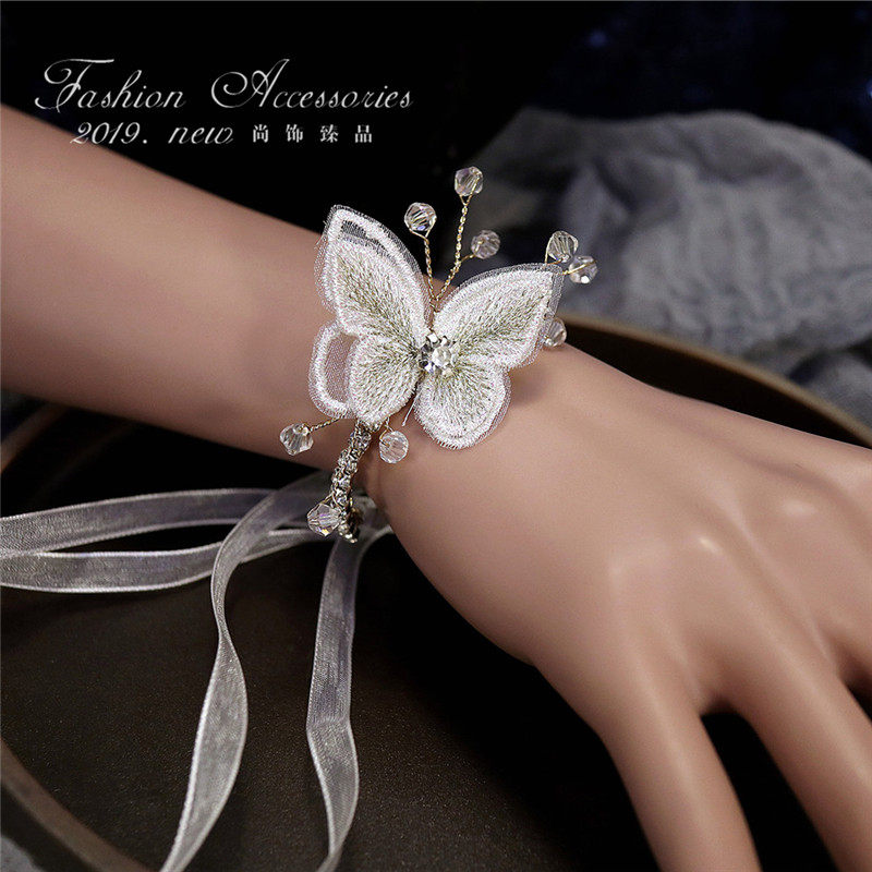 Bridesmaid's Wrist Flower Bride Butterfly Rhinestone Bracelet Sen Department Super Fairy Sisters Flower Girl Hand Flower Fresh Dance Hand Flower