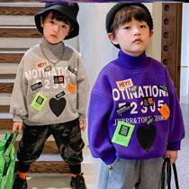 Semi-high collar sweatshirt boys spring autumn clothing CUHK boy boy treetop blouse purple grey Korean version of warm and warm wave