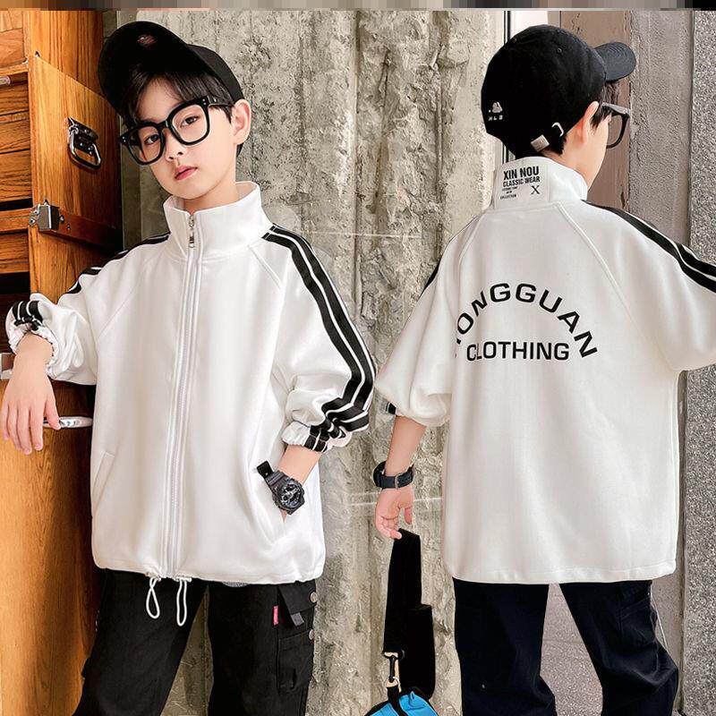 Boy's white jacket boy jacket CUHK youngteen student Rnecklace cardiovert collar blouses for spring and autumn