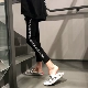 Quần lọt khe nữ 2018 Xuân-Thu Mới Phong cách Harajuku In chữ Wild Thin Casual Nine Foot Quần quần suông ống rộng nữ