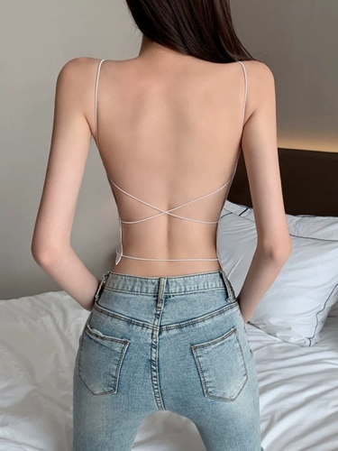 Сексуальный шелковый топ с чашечками, нижнее белье, черное белье для повседневной носки, тонкий ремешок, с открытой спиной