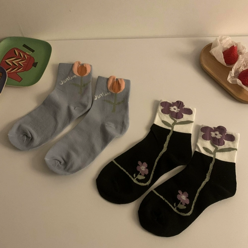 Милые летние тонкие японские носки, трехмерные дышащие гольфы в форме цветка, в цветочек, средней длины