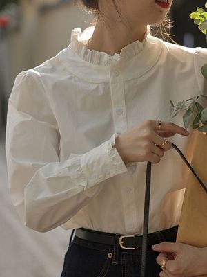 taobao agent White lace collar shirt small long sleeve top