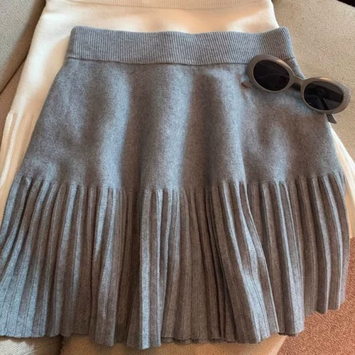 Летняя эластичная короткая трикотажная юбка в складку, высокая талия, А-силуэт