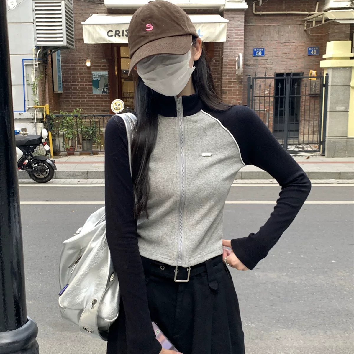 Весенний лонгслив с молнией, куртка, американский стиль, 2026 год, slim fit