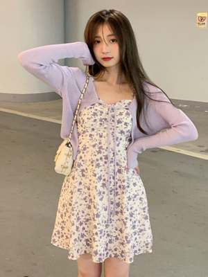 taobao agent Autumn dress, mini-skirt, floral print, 2023 collection, suitable for teen, slim fit