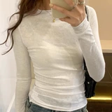 Шелковый тонкий базовый приятный телу шифоновый белый трикотажный лонгслив, защита от солнца