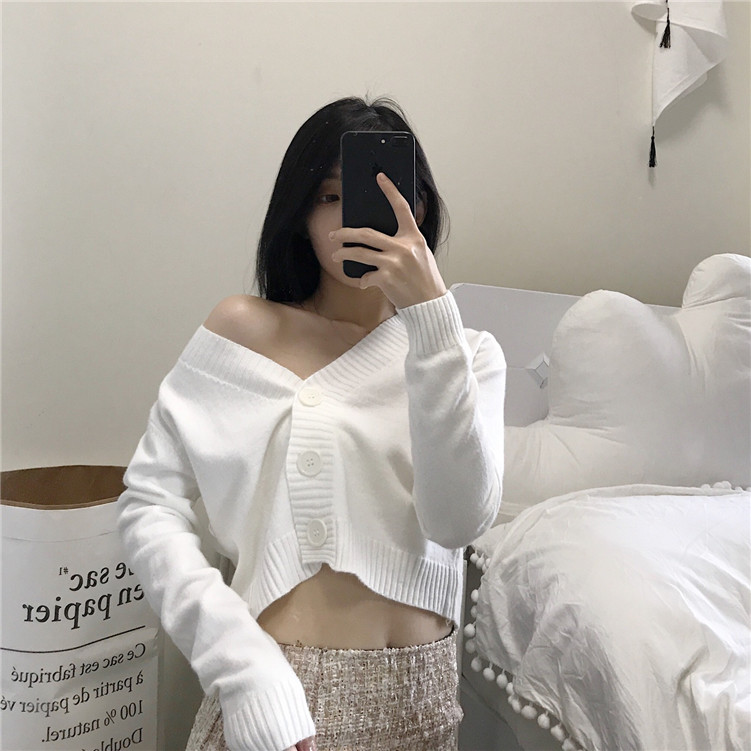 2018 đầu mùa xuân mới Hàn Quốc phiên bản của hoang dã phần dày ngắn V-Cổ hàng duy nhất nút màu rắn đan áo khoác cardigan nữ thủy triều áo khoác cardigan nữ