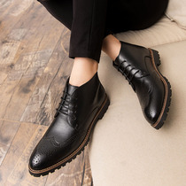 Shoes men autumn and winter men high-gang shoes men shoes Martin boots men in the middle of the skin shoes British Brock Shoes