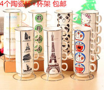 Set Simple creative water cup Teacup Household cup Ceramic mug Japanese milk coffee stack cup 4