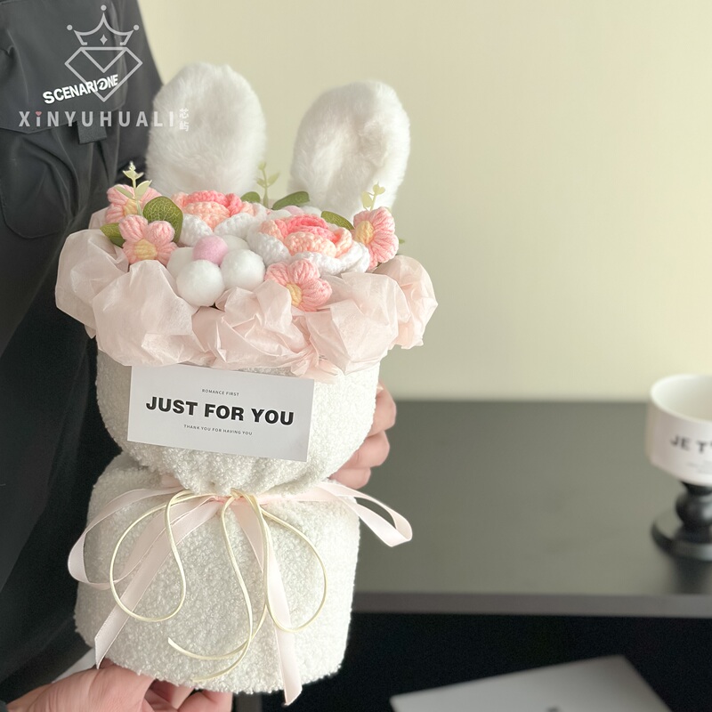 Finished Hand-Knitted Yarn Bunny Bouquet Gift for Girlfriend, Best Friend, Engagement, Women's Day, Birthday Gift Finished Hand-Knitted Yarn Bunny Bouquet Gift for Girlfriend, Best Friend, Engagement, Women's Day, Birthday Gift