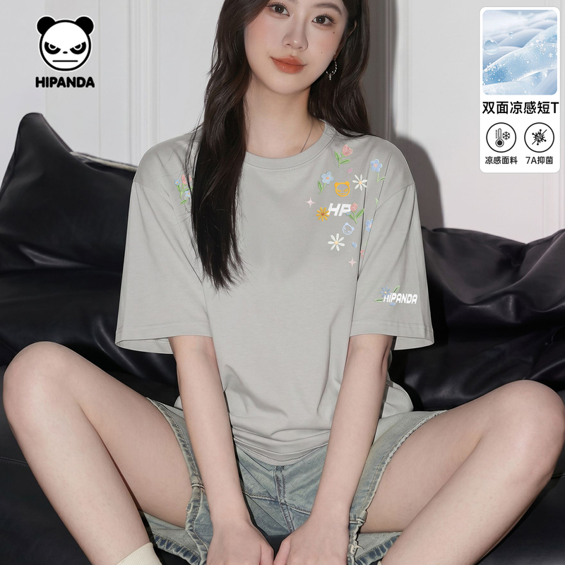 Hipanda Hello Panda Cool Trendy Retro Loose Couple Short Sleeve Antibacterial T-Shirt 2026 Summer New Model C