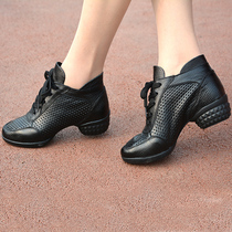 Belle Summer Dancing Shoes Womens Square Dance Shoes Women Real Leather Soft Bottom Modern Jazz Dancing Shoes Hollowed-out Womens Shoes