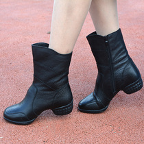Burr Lady Genuine Leather Dance Shoes Gush Soft Bottom Autumn Winter Dancing Shoes Water Soldiers Dance and Breathable Modern Square Dance Boots