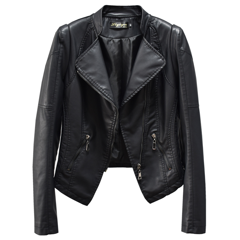 2020 mùa xuân ăn mặc mới của phụ nữ cổ Đường khâu Slim ngắn PU Da Da Leather Jacket Jacket da cho phụ nữ