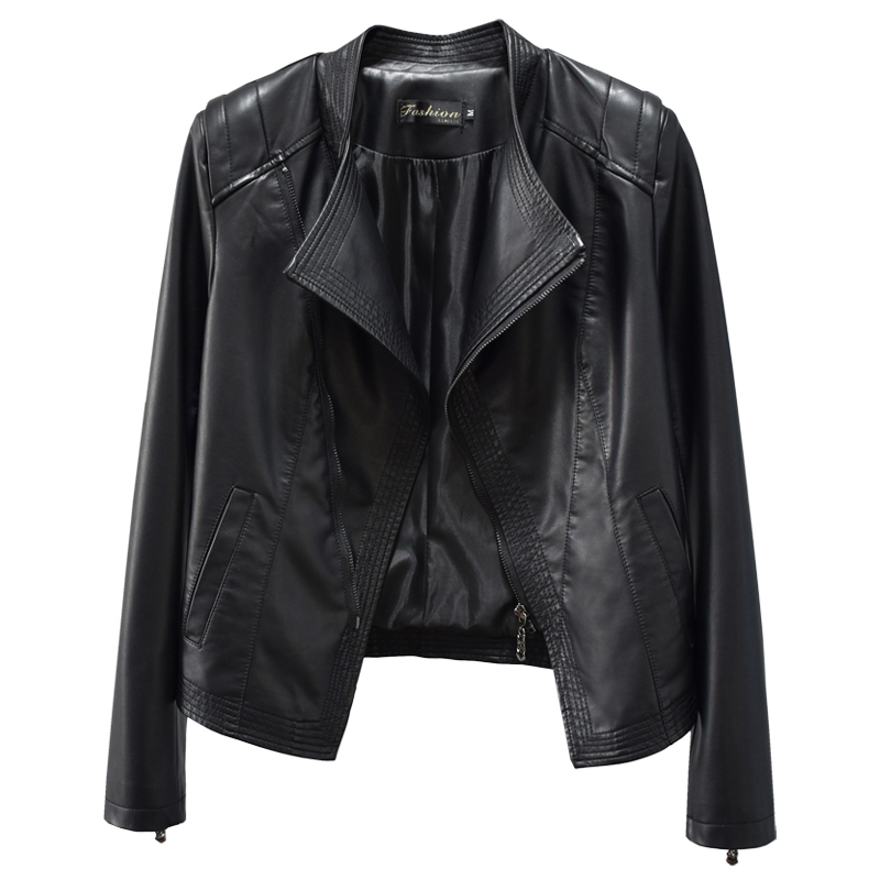 2020 của mùa xuân dress New Women Suit cổ ngắn PU Nước Rửa Leather Jacket nữ Slim Leather Jacket