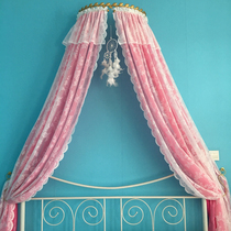INS girl heart romantic bedside decoration bed curtain with shelf adhesive hook simple European lace bed curtain mantle