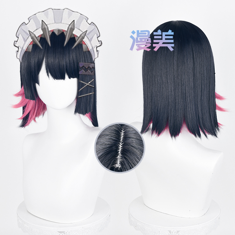 Manmei Absolute Zero Aileen Joe Cosplay Wig Shark Girl Simulated Scalp Special Black-Blue Mixed with Rose Pink Manmei Absolute Zero Aileen Joe Cosplay Wig Shark Girl Simulated Scalp Special Black-Blue Mixed with Rose Pink