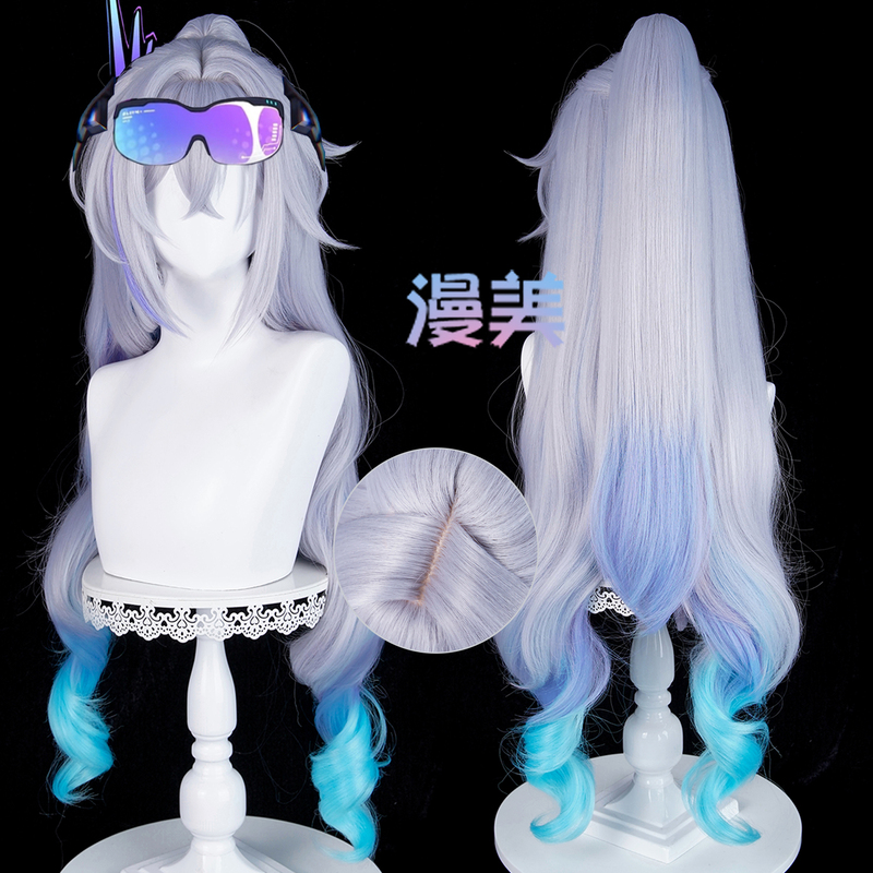 Manmei Star Dome Railway Phase Two Paradise Sp Silver Wolf Cosplay Wig Scalp Top Tiger Mouth Clip-On Ponytail