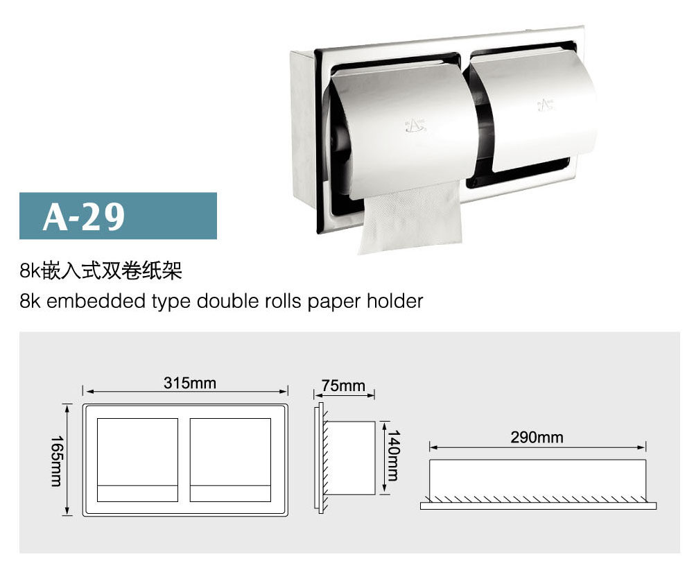 Jinhang Bathroom Perforated Paper Rack Paper Rack Paper Rack Toilet Paper Rack Home 304 Stainless Steel Embedded Double Drum Toilet Paper Box A-29
