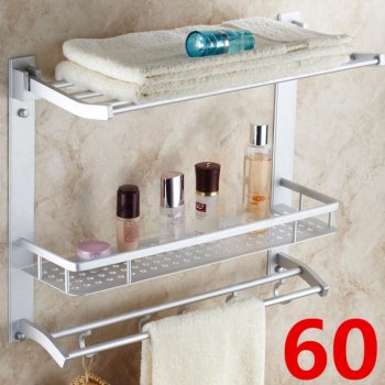 Powder room towel rack bath towel rack three-layer storage rack space aluminum belt hook towel bar rack X7860