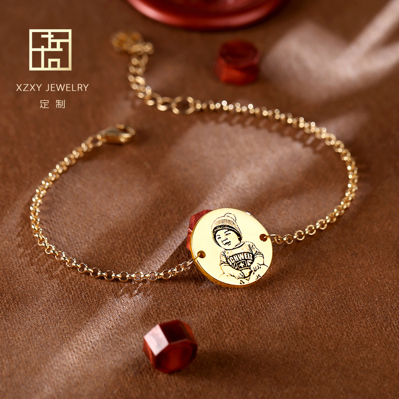 Custom-made S925 silver-plated 18K gold photo lettering baby couple hand-made custom DIY male and female photo head portrait hand-shaped