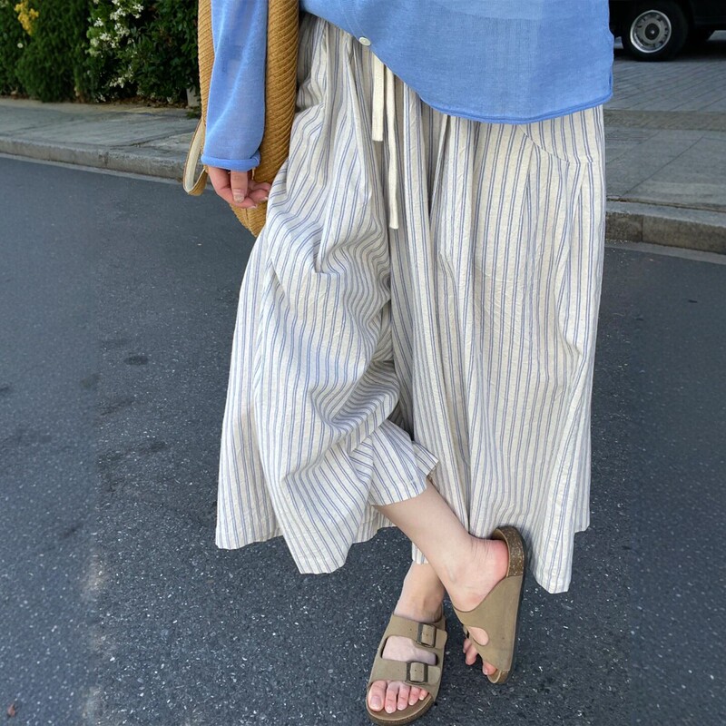 Striped Wide-Leg Casual Pants for Women, Summer Thin Style, Plus Size, Loose Fit, Slimming, Trendy Cropped Skirt Pants This Year