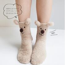 Japanese soft cute bear socks non-slip home floor socks bear ears coral fleece warm socks