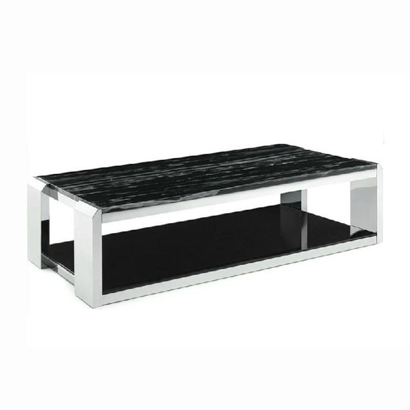 Black Pattern Marble Coffee Table Modern Stainless Steel Tempered Glass Fashion Simple Metal Thick Double Layer Square