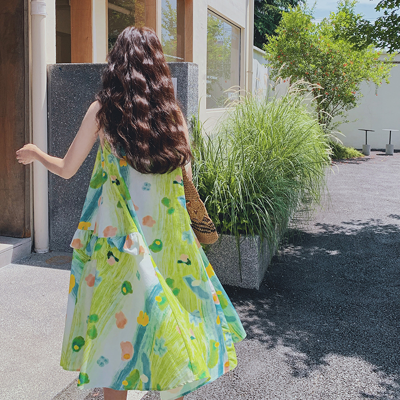 Dopamine Graffiti Sleeveless Dress for Women Summer 2026 New French Resort Style Super Cute Tank Top Long Dress