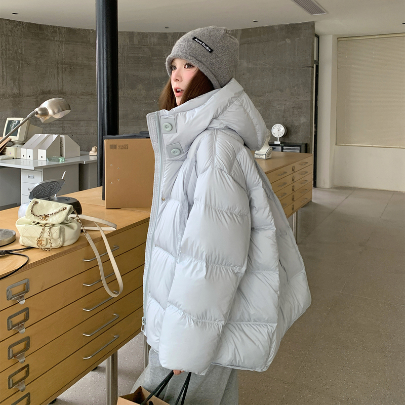 Haze Blue Short Hooded down Jacket for Women, 2026 Winter Lightweight White Duck down Popular Warm Puffer Jacket Haze Blue Short Hooded down Jacket for Women, 2026 Winter Lightweight White Duck down Popular Warm Puffer Jacket