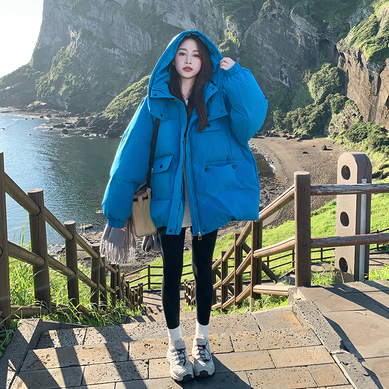 Blue Short down Jacket for Women, Winter 2026 New Korean Style, Loose Fit for Petite Figures, Dopamine 90 White Duck down Coat