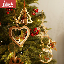 Linjie wooden Christmas Tree decorations pendant Nordic style colored wooden Christmas tree rattan package wreath ring