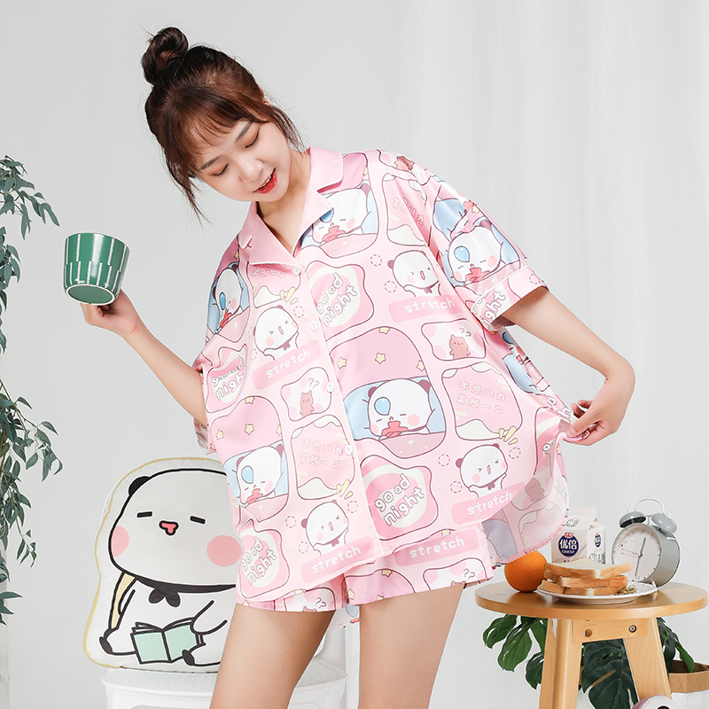 2022 new wave private room pyjamas women's summer ice screen red pops home to suit two sets of foreign pie cute suits