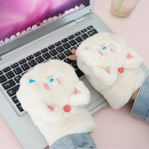 Gloves Women Winter Cute Teenage Girl Students Cute Rabbit Kitty Clammy Finger Plush Plus Suede Thickened Riding Gloves