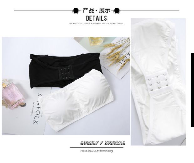 2 miếng ~ đai chống trượt khóa quây quấn đồ lót ngực với miếng đệm ngực đen trắng ống top bra hoang dã chống ánh sáng nữ áo lót cho con bú
