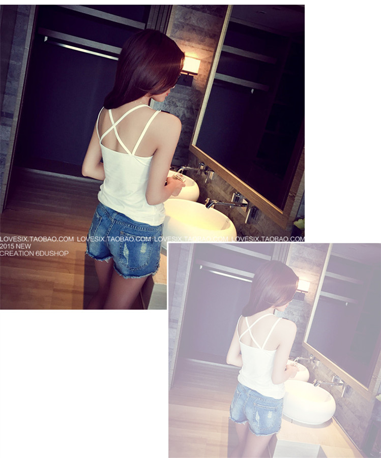 Mùa xuân và mùa hè mới hoang dã sexy đoạn ngắn dây đeo vẻ đẹp vest nữ bên trong áo sơ mi màu đen và trắng màu rắn đáy áo áo kiểu trung niên