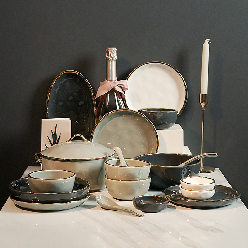 Dish Set for Home Use 2026 New Style Tableware Light Luxury High-End Ceramic Bowls Japanese Style Housewarming Bowls and Chopsticks Plate