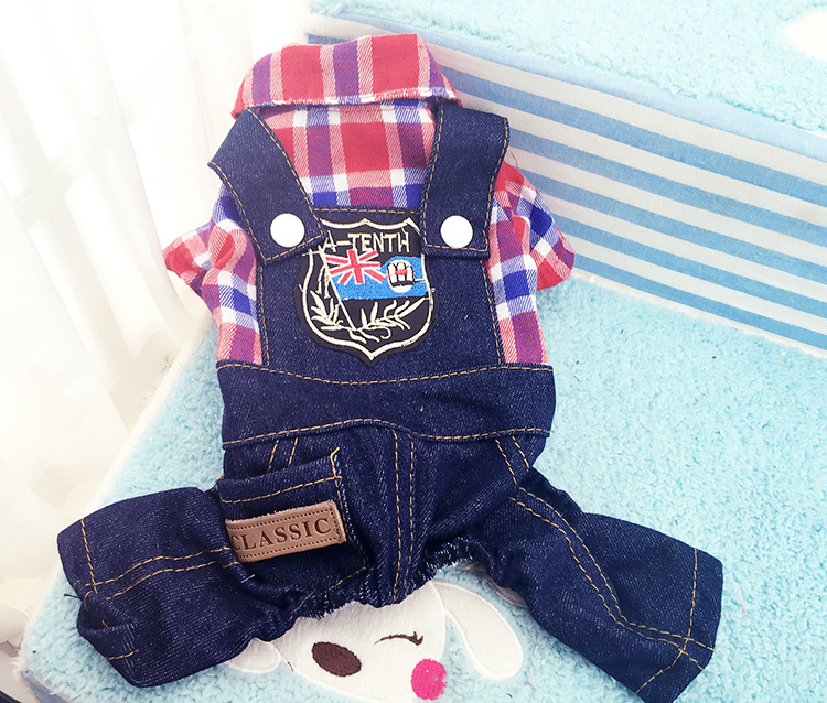 Quần áo chó mùa xuân và mùa thu quần áo mèo chó quần áo kẻ sọc bốn chân dây đeo cao bồi Teddy chó nhỏ cung cấp vật nuôi - Quần áo & phụ kiện thú cưng nón cho chó