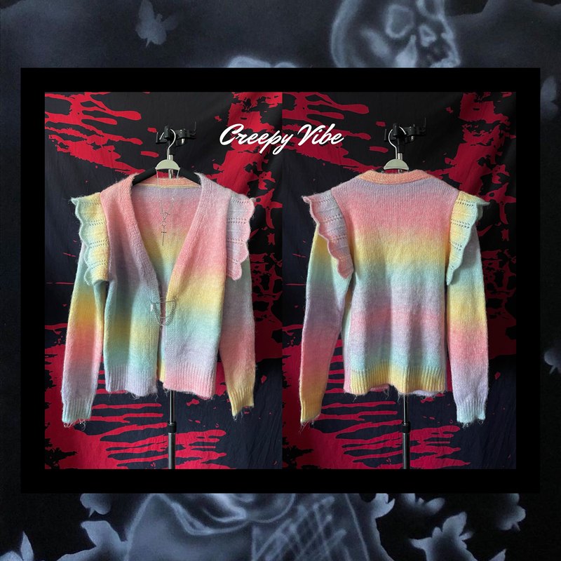 Niche Design Retro 90S Psychedelic Art Rainbow Gradient Dreamy Japanese Sweet Paperclip Sweater Cardigan