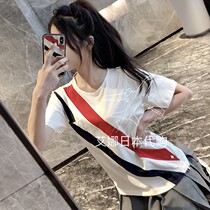 Aina Day Generation Thom Browne TB Red White Blue Diagonal Striped Personality Color Bar White Short Sleeve T-shirt