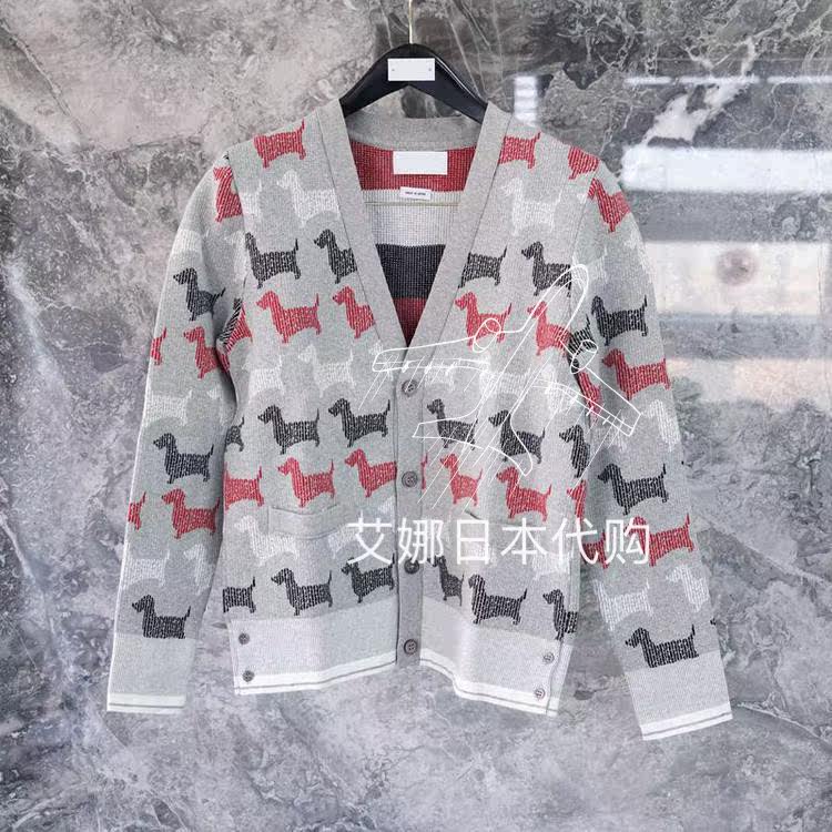 Aina Ridai Thom Browne 20 new TB cardigan slim V-neck puppy jacquard wool sweater trend - Taobao