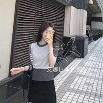 Aina Ridai Thom Brown 20 spring summer TB color color round neck short sleeve four bar sweater sweater