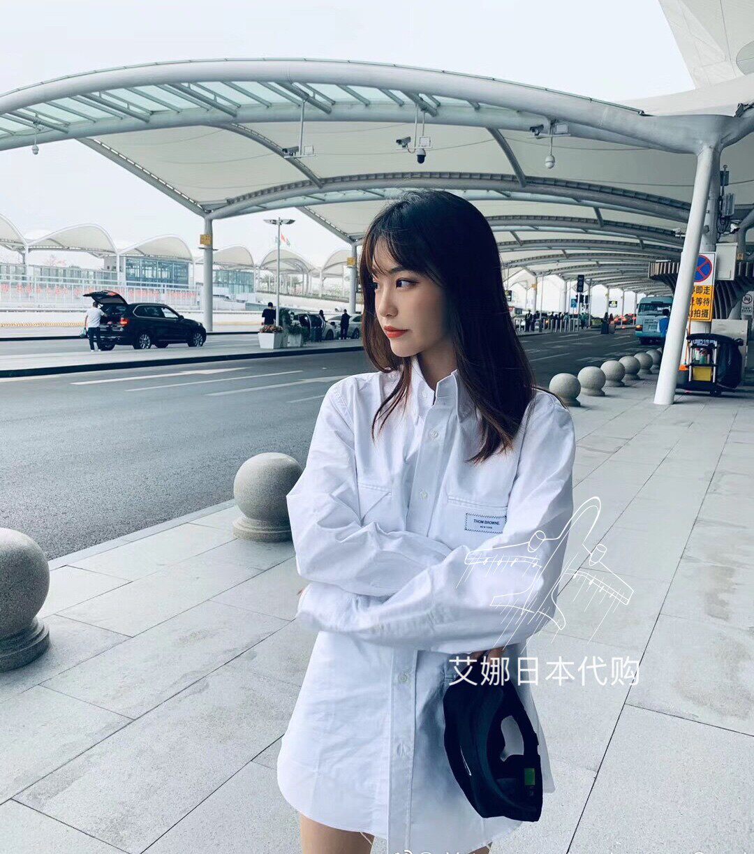 AINA day generation THOM BROWNE tb shirt solid color logo sewn pockets White Oxford woven jacket for men and women