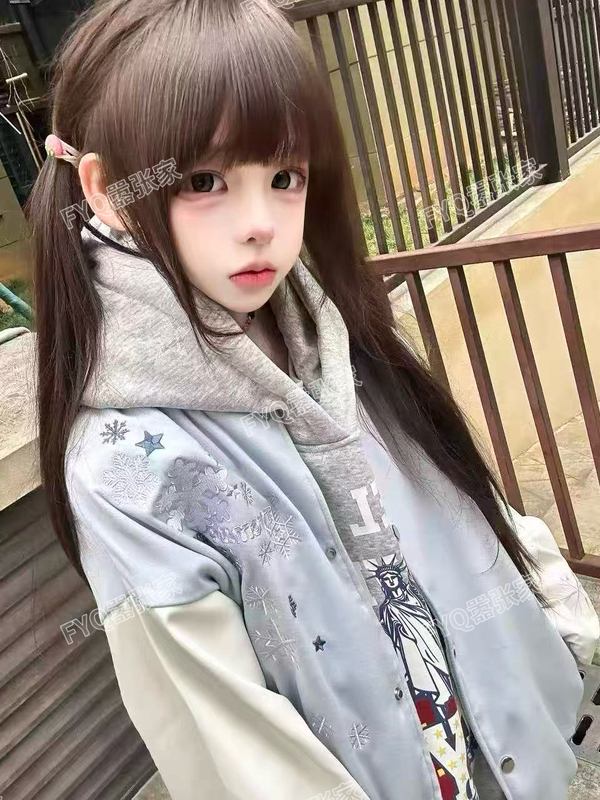 Fyq American-Style Snowflake Embroidery Couple's Loose Baseball Jacket for Women, Spring College Style Jacket Top