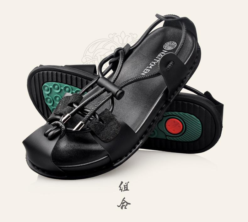 Dép da nam đi biển mùa hè Dép La Mã Baotou dép da nam giản dị retro Trung Quốc phong cách giày thủy triều - Sandal sandal da nam