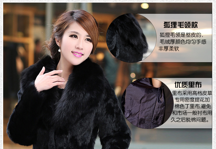 Fox fur collar rabbit fur áo khoác cỏ nữ coat trùm đầu đoạn dài 18 mùa đông kích thước lớn mẹ nạp chống mùa fur mẫu áo lông cừu đẹp