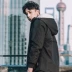 Áo khoác nam cao cổ nam Bird 2018 Áo gió thể thao mùa xuân dày trùm đầu Mid-long Tide Casual Wear Black Wild - Áo gió thể thao