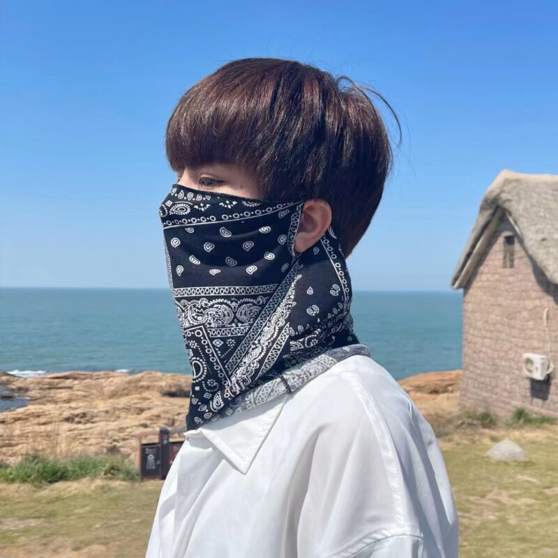 Korean version Ice Silk Elegant Craze Print Thin 100 hitch mask Summer sun protection and neck riding outdoor sunscreen mask